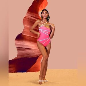 NWT Andrea Iyamah Zaria One Piece Swimsuit Size XL US 12-14 Hot Pink/Blue Swim
